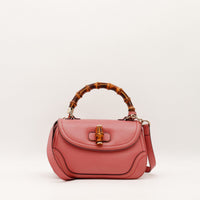 Tote Bag Bambou Gucci cuir grainé rose framboise vue de face occasion authentique — AMANA Vintage