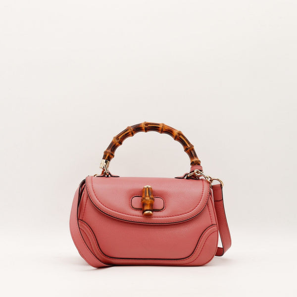 Tote Bag Bambou Gucci cuir grainé rose framboise vue de face occasion authentique — AMANA Vintage