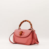 Tote Bag Bambou Gucci cuir rose vue trois quarts avec bandoulière amovible — AMANA Vintage