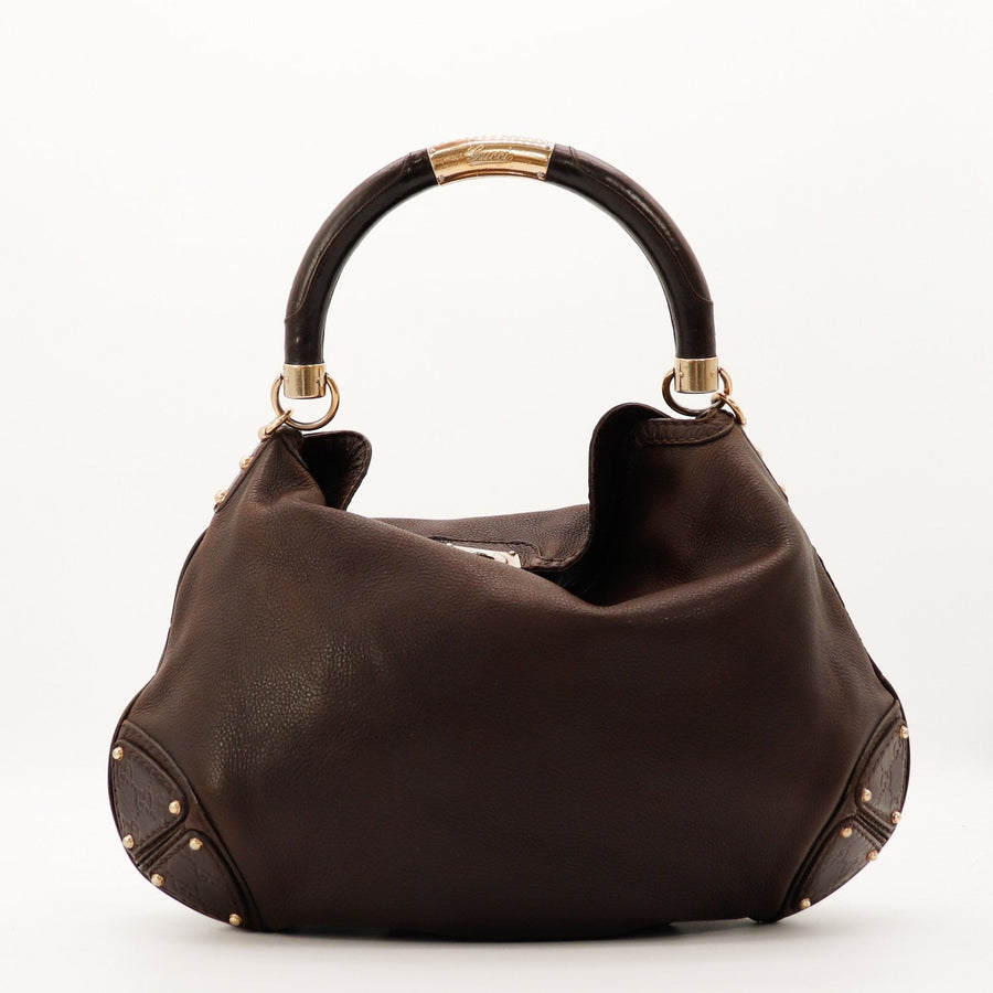 Sac Gucci Hobo Bamboo cuir grainé marron vue de face occasion authentique — AMANA Vintage