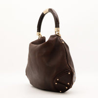 Gucci Hobo Bamboo marron vue de profil droit détail coins Guccissima — AMANA Vintage