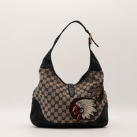 Gucci New Jackie toile monogrammée avec broderies chef indien et abeille vue de face — AMANA Vintage