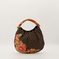 Sac Gucci Hobo Bambou toile jacquard broderie florale vue de face occasion authentique — AMANA Vintage