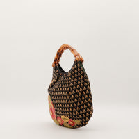Vue de profil sac Gucci Hobo Bambou toile monogrammée broderie rafaïa — AMANA Vintage