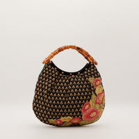 Face arrière sac Gucci Hobo Bambou broderie florale rose et vert occasion — AMANA Vintage