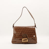 Fendi Mamma Baguette toile Zucchino enduite marron vue de face occasion — AMANA Vintage