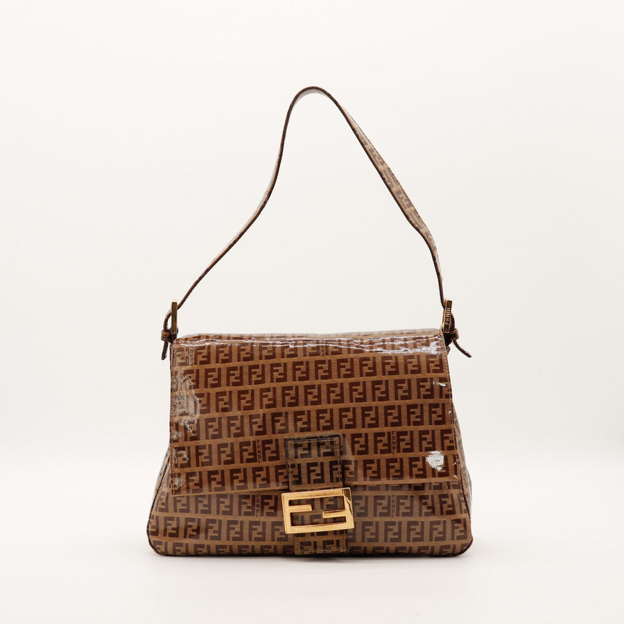 Fendi Mamma Baguette toile Zucchino enduite marron vue de face occasion — AMANA Vintage