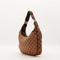 Vue de profil Hobo Web Gucci toile monogrammée anse bande Web détail occasion — AMANA Vintage