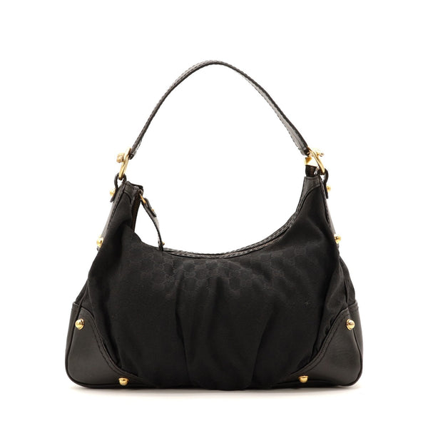 Sac Gucci Indy Hobo toile monogrammée noire vue de face occasion authentique — AMANA Vintage