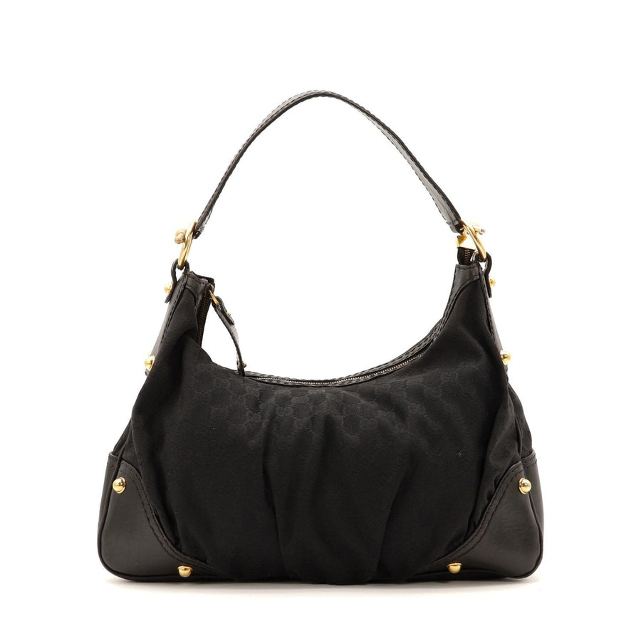 Sac Gucci Indy Hobo toile monogrammée noire vue de face occasion authentique — AMANA Vintage