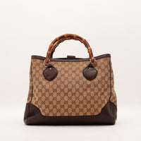 Face arrière Tote Bag Bambou Gucci toile monogrammée cuir grainé chocolat — AMANA Vintage