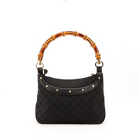 Hobo Gucci anse bambou toile monogrammée noire vue de face occasion authentique — AMANA Vintage