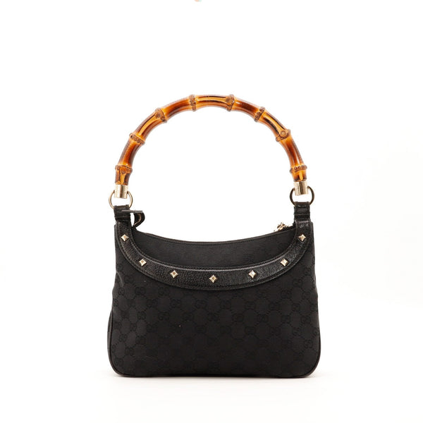 Hobo Gucci anse bambou toile monogrammée noire vue de face occasion authentique — AMANA Vintage