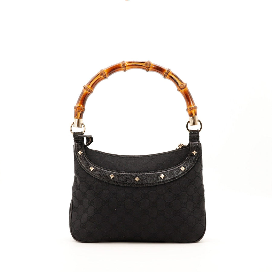 Hobo Gucci anse bambou toile monogrammée noire vue de face occasion authentique — AMANA Vintage