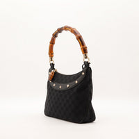 Vue de trois quarts gauche Hobo Bambou Gucci noir anse bambou — AMANA Vintage