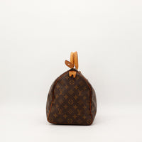 Vue de profil Louis Vuitton Speedy 40 toile Monogram patine caramel — AMANA Vintage