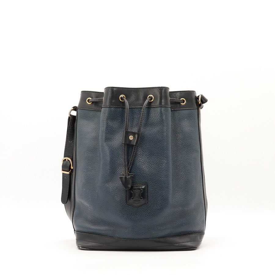 Sac seau Céline bicolore bleu marine et noir vue de face occasion authentique — AMANA Vintage
