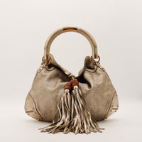 Gucci Indy Hobo cuir monogrammé métallisé bronze vue de face occasion authentique — AMANA Vintage