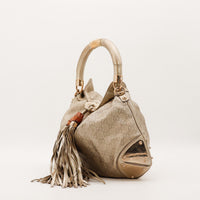 Gucci Indy Hobo vue de profil gauche cuir doré bronze frangé — AMANA Vintage
