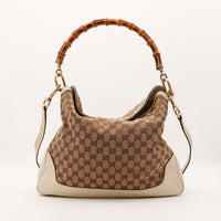 Sac Gucci Hobo Bambou toile monogrammée cuir ivoire vue de face occasion authentique — AMANA Vintage
