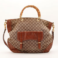 Tote Bag Bambou Gucci toile monogrammée marron vue de face occasion authentique — AMANA Vintage