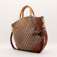 Vue de côté Tote Bag Bambou Gucci avec bandoulière cuir marron — AMANA Vintage