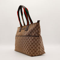 Tote Gucci Web GG Canvas vue de trois quarts gauche occasion — AMANA Vintage