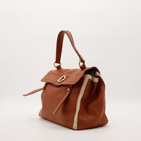 Sac Yves Saint Laurent Muse vue de trois quarts cuir marron canvas ivoire — AMANA Vintage