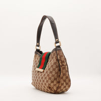 Vue de côté Hobo Web Gucci toile monogrammée marron beige vintage — AMANA Vintage