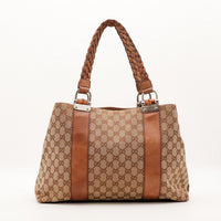 Tote Bag Bambou Gucci toile monogrammée anse tressée vue de face occasion authentique — AMANA Vintage