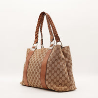 Tote Bag Bambou Gucci vue de trois quarts côté droit anse tressée — AMANA Vintage