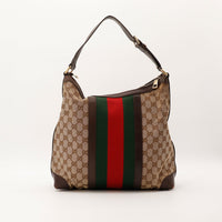 Vue arrière sac Gucci Hobo Web GG Canvas bande Web vert rouge occasion authentique — AMANA Vintage
