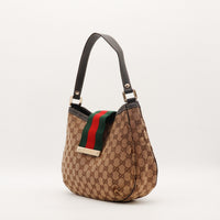 Hobo Web Gucci vue de trois quarts gauche toile monogrammée cuir noir — AMANA Vintage