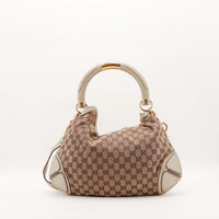 Gucci Indy Hobo vue de dos toile monogrammée beige cuir taupe — AMANA Vintage