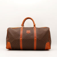 Sac de voyage Céline Boston Macadam toile monogrammée marron cuir cognac vue de face occasion authentique — AMANA Vintage