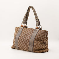 Vue arrière sac Gucci Tote Bamboo toile monogrammée occasion — AMANA Vintage
