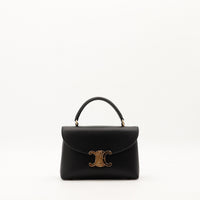 Sac Celine Triomphe Teen cuir lisse noir vue de face fermoir doré occasion authentique — AMANA Vintage