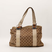 Sac Gucci Tote Bamboo toile GG Canvas cuir ivoire vue de face occasion authentique — AMANA Vintage