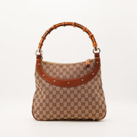 Sac Gucci Hobo Bamboo toile monogrammée vue de face occasion authentique — AMANA Vintage
