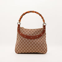 Sac Gucci Hobo Bamboo toile monogrammée vue de face détail occasion authentique — AMANA Vintage
