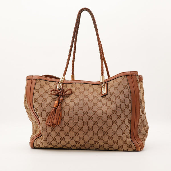 Sac Gucci Tote Bag Bamboo toile monogrammée vue de face occasion authentique — AMANA Vintage
