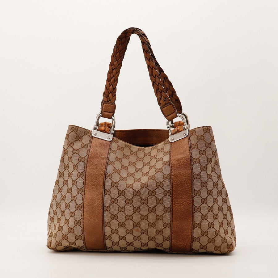 Sac Gucci Tote Bag Bamboo toile monogrammée vue de face occasion authentique — AMANA Vintage
