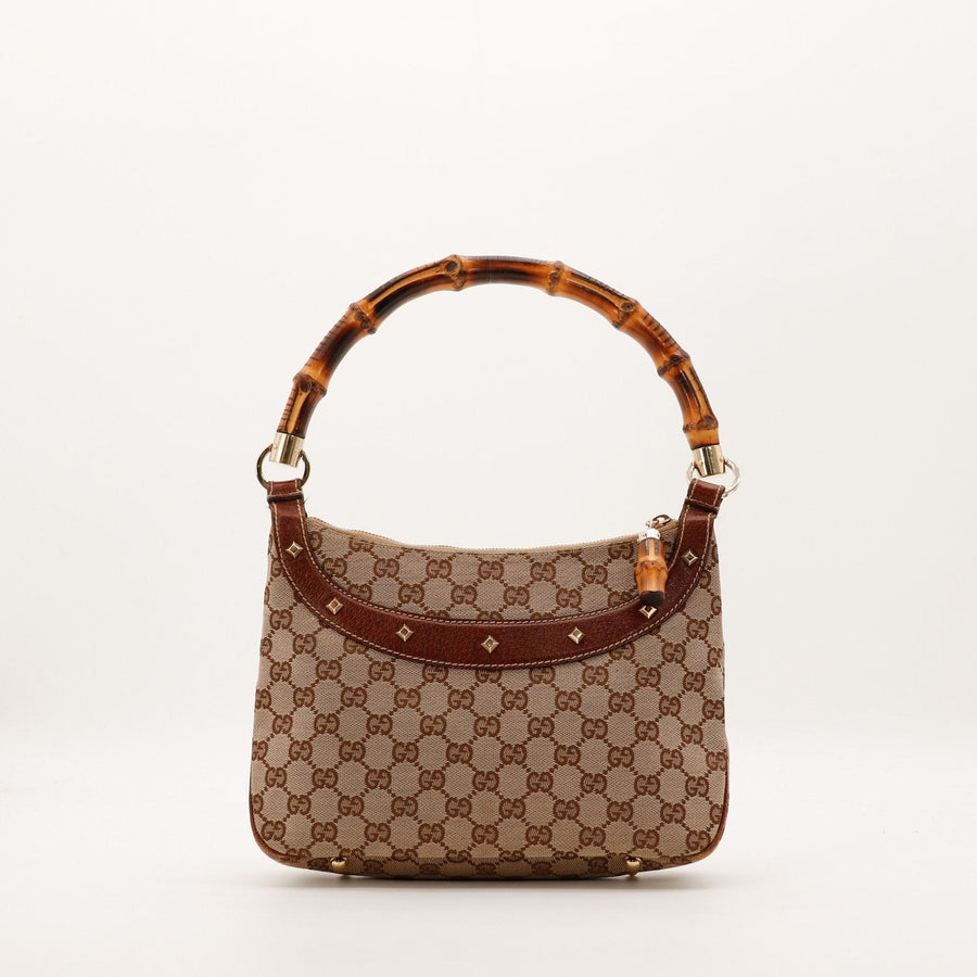 Sac Gucci Hobo Bamboo toile monogrammée vue de face occasion authentique — AMANA Vintage
