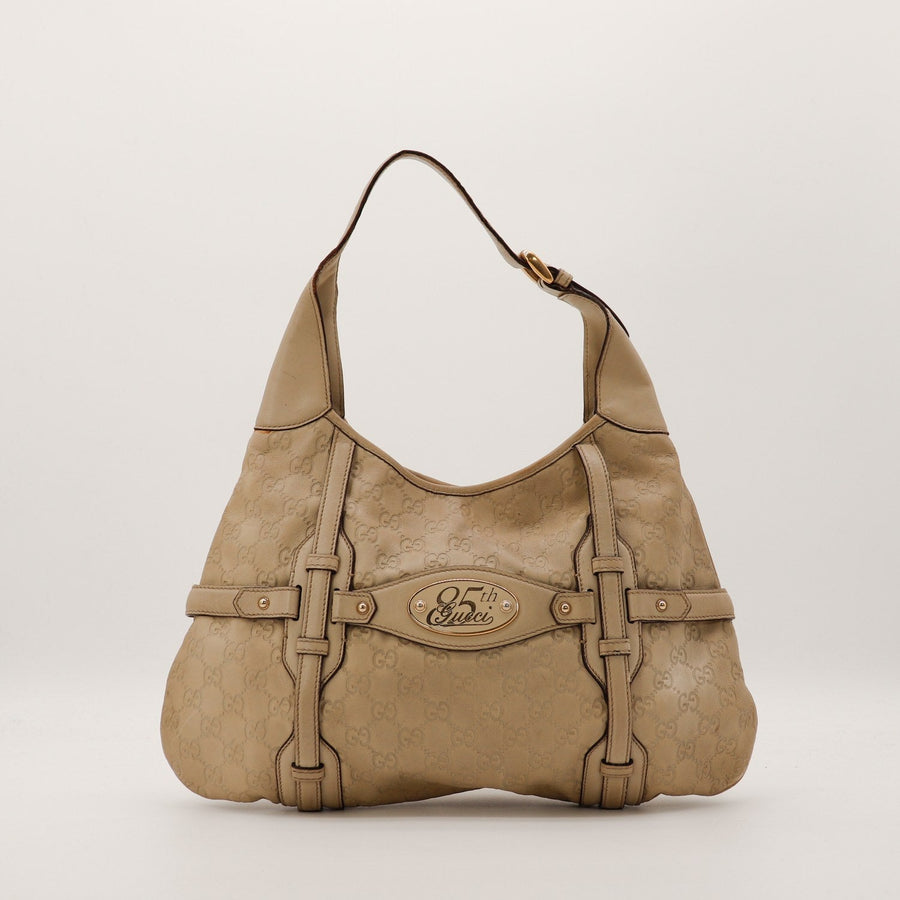 Sac Gucci Hobo Horsebit cuir Guccissima taupe vue de face occasion authentique — AMANA Vintage