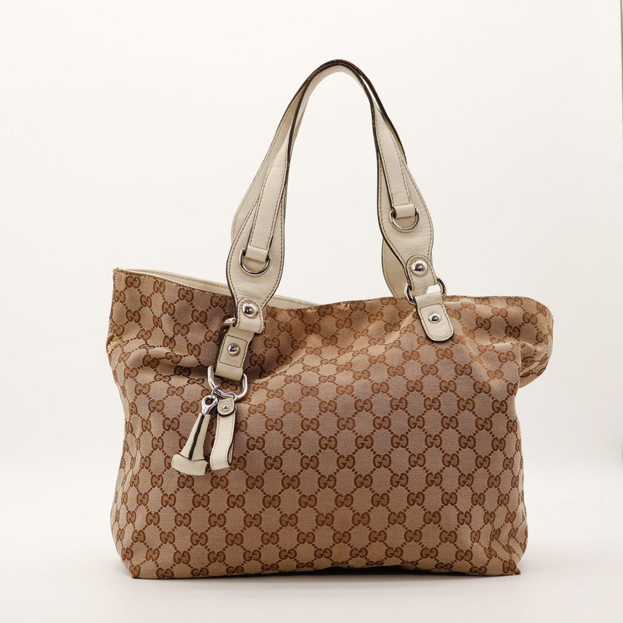 Sac Gucci Tote Bag toile monogrammée beige anses ivoire occasion authentique — AMANA Vintage