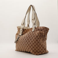 Sac Gucci Tote Bag vue de trois quarts toile monogrammée occasion authentique — AMANA Vintage