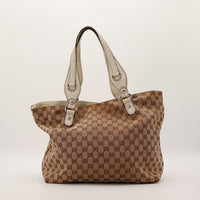 Sac Gucci Tote Bag vue de face toile monogrammée occasion authentique — AMANA Vintage