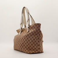 Sac Gucci Tote Bag vue de profil toile monogrammée occasion authentique — AMANA Vintage