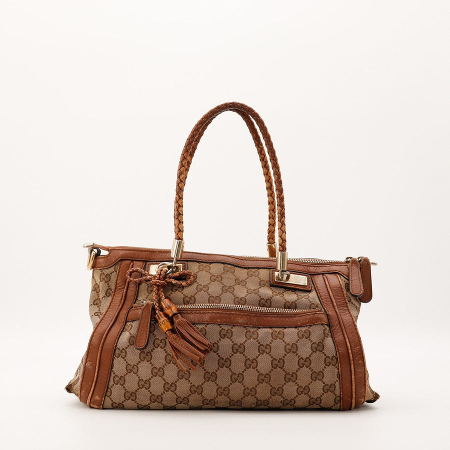 Sac Gucci Tote Bag Bamboo toile monogrammée vue de face occasion authentique — AMANA Vintage
