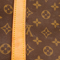 Détail sangle cuir vachette et toile Monogramme Louis Vuitton Keepall 45 — AMANA Vintage